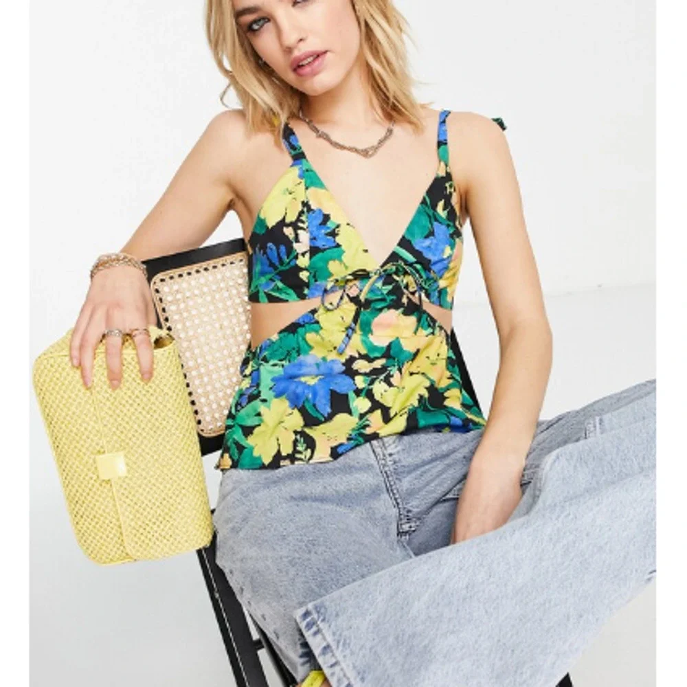 New TOPSHOP NORDSTROM Multicolor Floral Cutout Peplum Camisole 100% Cotton 4